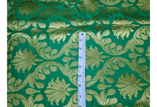 Blended Banarasi Brocade Wedding Lehenga Green Jacquard Bridesmaid Fabric Sold By The Yard Brocade Sewing Crafting Cushion Covers Sherwani Vest Coat Dress Making Fabric