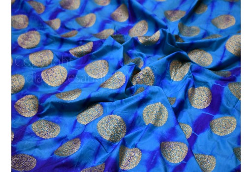Wedding lehenga skirt Making blue banaras brocade fabric by the yard bridal dresses banarasi blended silk for drapery cushion covers saree blouses home décor brocade