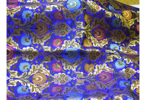 Indian Blue Brocade by the Yard Wedding Bridesmaid Dress Jacket Banarasi Costume Material Sewing Crafting Blouses Curtain Upholstery Furnishing Home Décor Cushion Cover