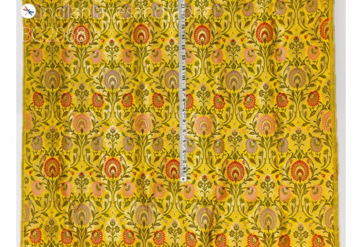 Yellow Indian silk brocade by the yard wedding dress jacket banarasi costume material sewing crafting skirts curtain upholstery furnishing cushion cover home décor fabric