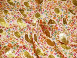 Indian Peach Sequin Embroidery Fabric Saree Embroidered Fabric by the Yard Crafting Sewing Sequined Wedding Dress Costumes Doll Making Kids Frock Gown