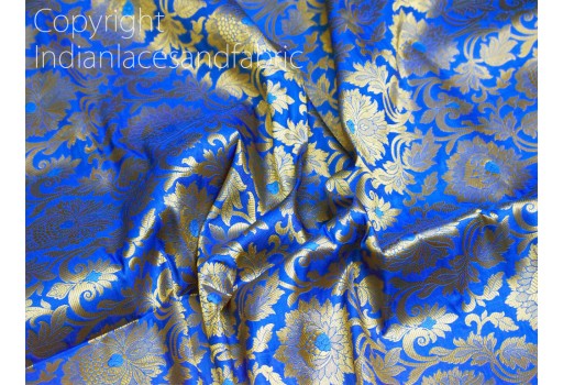 Indian dark turquoise gold brocade by the yard fabric banarasi blended silk clothing sewing wedding dress bridesmaid lehenga crafting Home Decor table Runner brocade