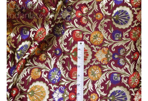 Burgundy Brocade Fabric by the Yard Banarasi Indian Bridal Wedding Dresses Varanasi Blended Silk Crafting Sewing Costume Lehenga Drapery Home Furnishing Table Runner