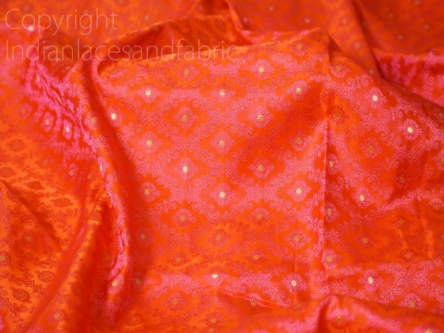 Orange wedding dress fabric brocade by the yard Indian brocade jacquard banarsi saree crafting sewing costume pillow cover home décor skirt table runner curtains making fabric