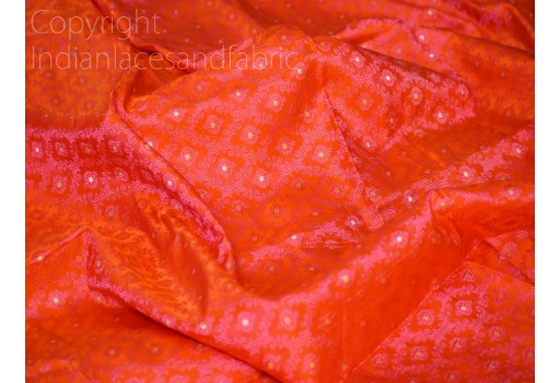 Orange wedding dress fabric brocade by the yard Indian brocade jacquard banarsi saree crafting sewing costume pillow cover home décor skirt table runner curtains making fabric