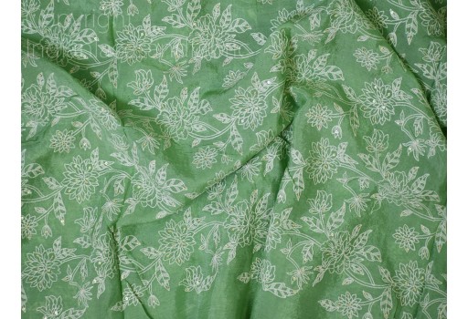 Indian mint green embroidered crinkled chiffon viscose fabric by the yard embroidery sewing curtain crafting summer women dresses material home décor begs making fabric