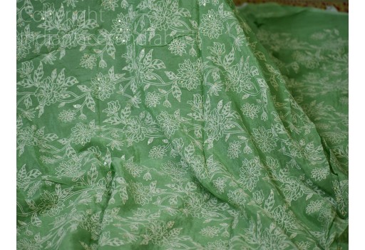 Indian mint green embroidered crinkled chiffon viscose fabric by the yard embroidery sewing curtain crafting summer women dresses material home décor begs making fabric