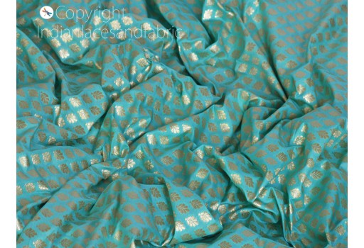 Indian turquoise sewing brocade fabric by the yard  weddings bridal dress material banarasi crafting costume cushion covers blouses bridesmaid lehenga table runner fabric