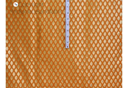 Bridesmaid lehenga orange sewing Indian brocade fabric by the yard wedding wear dress material banarasi diy crafting costume table runner blouses curtains clutches dupatta making fabric