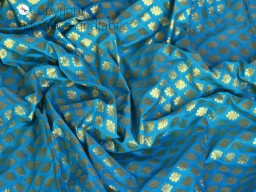 Indian turquoise sewing brocade fabric by the yard banaras weddings bridal dress material banarasi crafting wedding costume cushion covers blouses table runner home furnishing décor silk