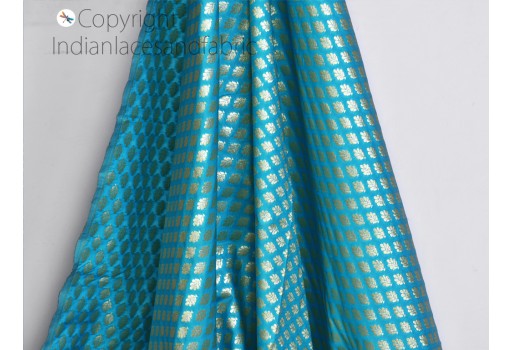 Indian turquoise sewing brocade fabric by the yard banaras weddings bridal dress material banarasi crafting wedding costume cushion covers blouses table runner home furnishing décor silk