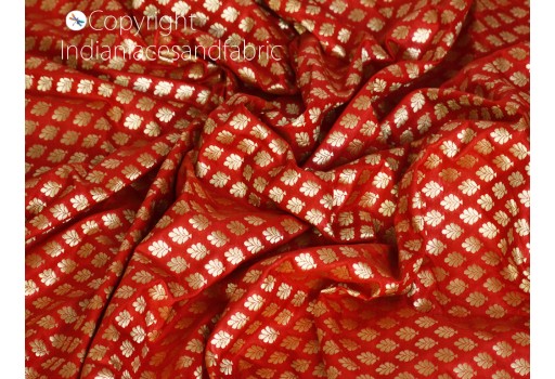 Indian red sewing crafting brocade fabric by the yard weddings bridal dress material banarasi diy crafting costume sofa covers blouses home décor lehenga making decorative headband fabric
