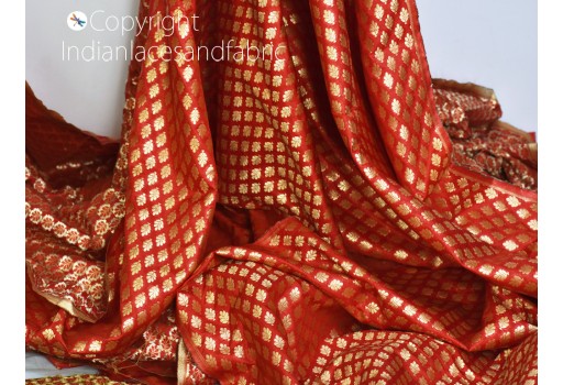 Indian red sewing crafting brocade fabric by the yard weddings bridal dress material banarasi diy crafting costume sofa covers blouses home décor lehenga making decorative headband fabric