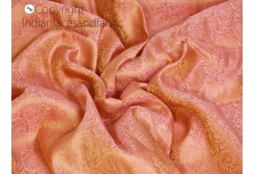 Indian peach gold brocade fabric by the yard banaras wedding dress material lehenga diy crafting sewing home décor blouse curtains costume sofa cover boutique material gown making fabric 