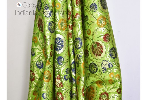 Bridesmaid lehenga Indian green brocade by the yard fabric banarasi bridal silk party wear dresses material crafting sewing home décor upholstery drapery jacket cushion cover fabric