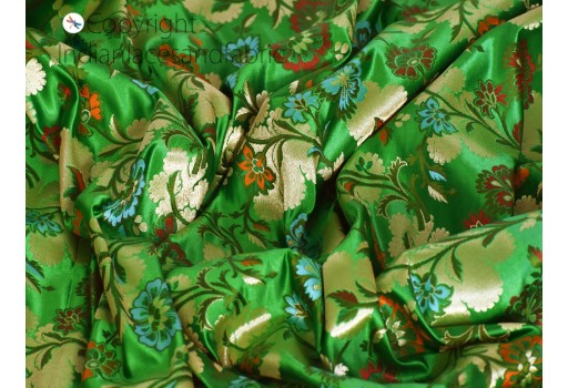 Green Indian brocade fabric by the yard banarasi bridal silk festival wear skirts crafting sewing home décor cushion cover decorative headband upholstery drapery jacket gown making fabric