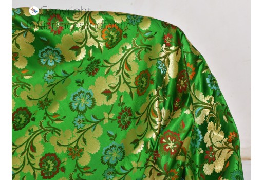 Green Indian brocade fabric by the yard banarasi bridal silk festival wear skirts crafting sewing home décor cushion cover decorative headband upholstery drapery jacket gown making fabric