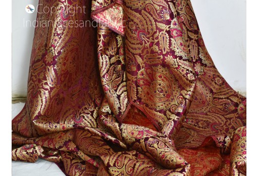 Indian burgundy brocade by yard fabric banarasi bridal wedding dresses varanasi silk DIY crafting sewing bridesmaid costumes lehenga drapery clutches table runner mats home decor