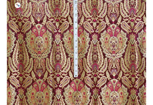 Indian burgundy brocade by yard fabric banarasi bridal wedding dresses varanasi silk DIY crafting sewing bridesmaid costumes lehenga drapery clutches table runner mats home decor