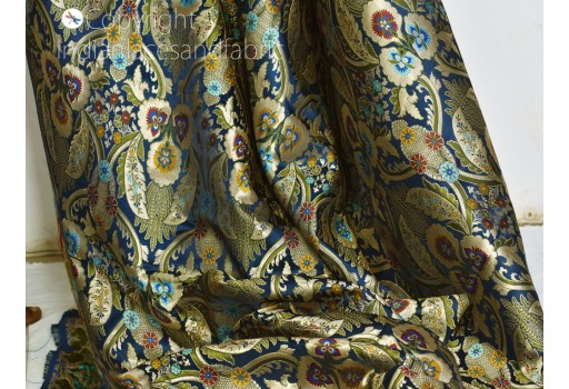 Indian blue brocade fabric by the yard banarasi bridal wedding dress silk sewing crafting costume lehenga drapery blouses curtains clutches home décor table runner fabric