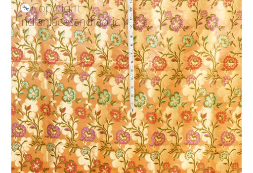 Peach Indian silk brocade by the yard wedding dress jacket banarasi costume material sewing crafting skirts curtain upholstery home furnishing table runner curtains making fabric