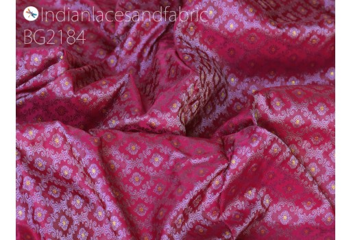 Indian magenta jacquard fabric by the yard brocade banarasi wedding dress sewing costumes bridesmaid skirts ties vest coat crafting home décor cushion cover curtains table runner floral fabric