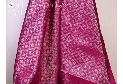 Indian magenta jacquard fabric by the yard brocade banarasi wedding dress sewing costumes bridesmaid skirts ties vest coat crafting home décor cushion cover curtains table runner floral fabric
