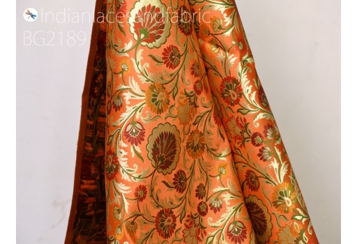 Orange brocade fabric Indian silk by the yard banarasi dress material costume banaras wedding dresses crafting sewing cushions upholstery drapery hair craft home décor table runner