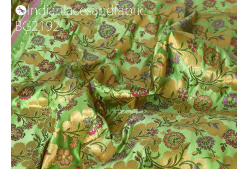 Spring green silk Indian brocade by the yard wedding dress jacket banarasi costume sewing crafting skirts curtain upholstery furnishing home décor table runner bridesmaid lehenga