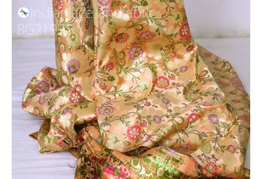 Indian peach brocade fabric by the yard banarasi bridal wedding dresses varanasi silk diy crafting sewing costume lehenga blouses home décor cushion cover bridesmaid lehenga making