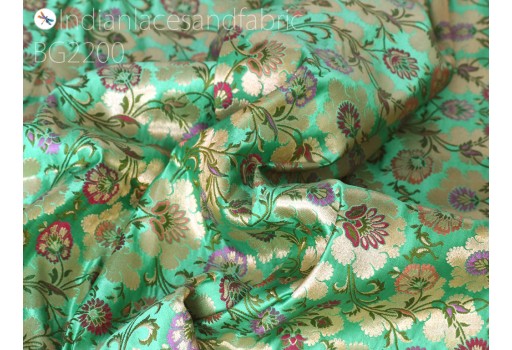 Indian sea green silk brocade fabric by the yard banarasi bridal wedding dresses diy crafting sewing costume bridesmaid lehenga blouses home décor table runner cushion cover