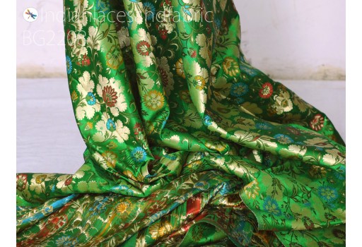 Green Indian brocade fabric by the yard banarasi bridal wedding dresses varanasi blended silk diy crafting sewing costumes bridal lehenga blouses hair crafts table runner