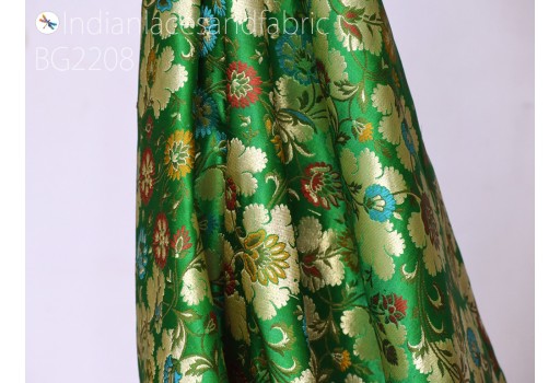Green Indian brocade fabric by the yard banarasi bridal wedding dresses varanasi blended silk diy crafting sewing costumes bridal lehenga blouses hair crafts table runner