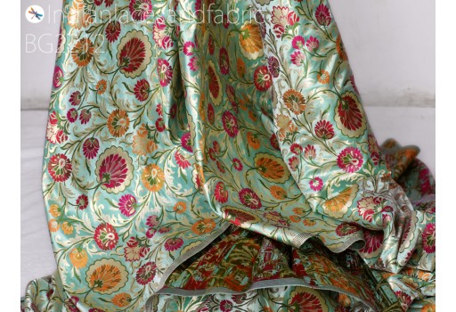Indian mint brocade silk by the yard fabric wedding dress jacket banarasi costume material sewing DIY crafting curtain upholstery home deoc furnishing cushion cover table runner