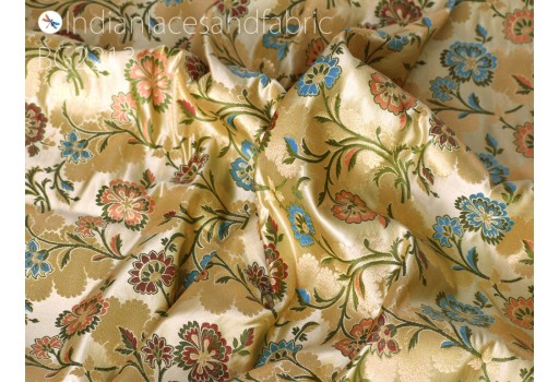 Beige blended silk brocade by the yard wedding dresses jacket Indian banarasi costumes material sewing crafting skirts upholstery furnishing table runner mats pillowcases making brocade