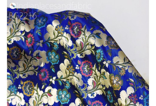 Indian royal blue silk brocade fabric by the yard banarasi bridal wedding dresses DIY crafting sewing costume lehenga blouses home décor clothing accessories furnishing table runner