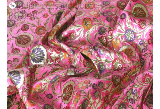 Indian fuchsia brocade fabric by yard banarasi bridal wedding dress varanasi silk crafting sewing costume lehenga drapery blouses upholstery table runner home décor cushion covers
