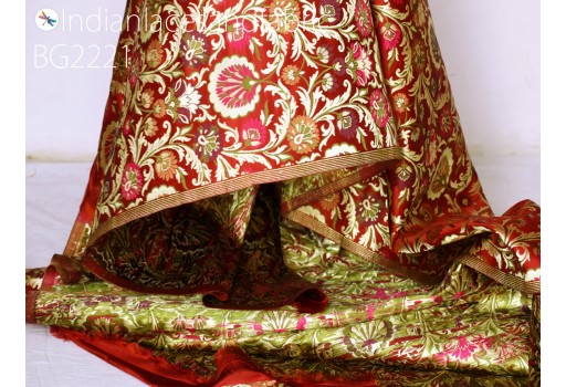 Indian dark maroon fabric silk brocade by the yard wedding dress fabric banarasi sewing DIY crafting curtain jacket home decor furnishing table runner mats hair craft cushions cover