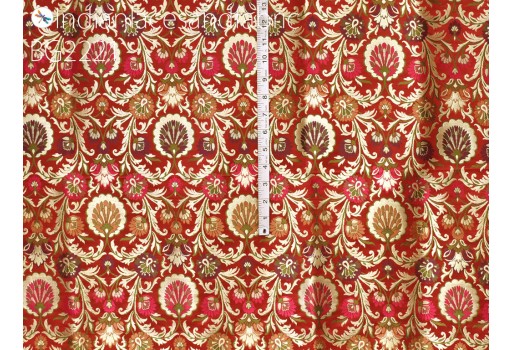 Indian dark maroon fabric silk brocade by the yard wedding dress fabric banarasi sewing DIY crafting curtain jacket home decor furnishing table runner mats hair craft cushions cover