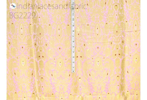 Banarasi Indian pink brocade fabric by yard bridal wedding dresses varanasi silk crafting clothing accessories sewing costume lehenga drapery blouses upholstery table runner