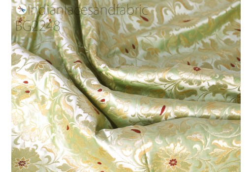 Indian pistachio green brocade fabric by yard wedding dresses varanasi silk crafting sewing costume lehenga valances drapery blouses upholstery home furnishing cushions cover