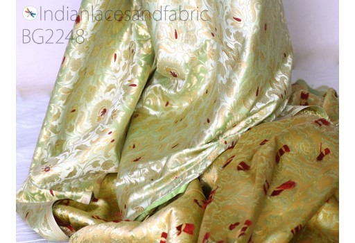 Indian pistachio green brocade fabric by yard wedding dresses varanasi silk crafting sewing costume lehenga valances drapery blouses upholstery home furnishing cushions cover