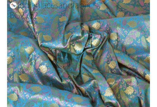 Indian turquoise jacquard dress material brocade bridal wedding dress fabric by the yard crafting sewing silk curtains making duvet pillows covers home furnishing clutches table runner