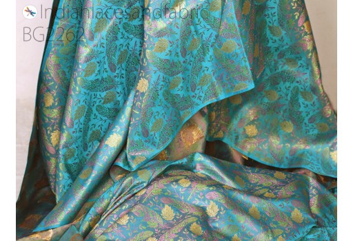 Indian turquoise jacquard dress material brocade bridal wedding dress fabric by the yard crafting sewing silk curtains making duvet pillows covers home furnishing clutches table runner