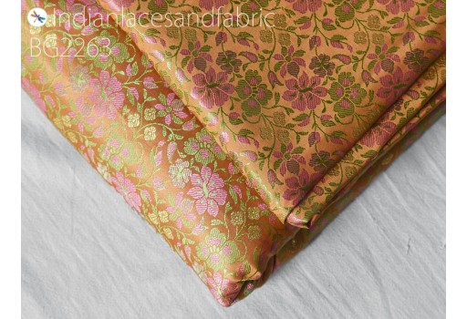 Indian tangerine jacquard brocade bridal wedding dress material fabric by the yard DIY crafting sewing silk curtains making duvet covers clutches home décor furnishing table runner