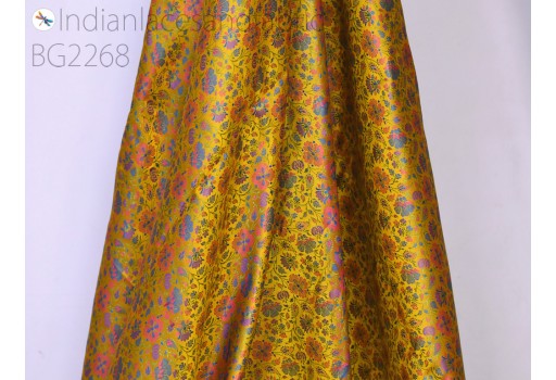 Indian mustard yellow jacquard fabric by the yard brocade bridal wedding dress material DIY sewing silk curtain valance duvet cover kids costume hair crafting home décor table runner