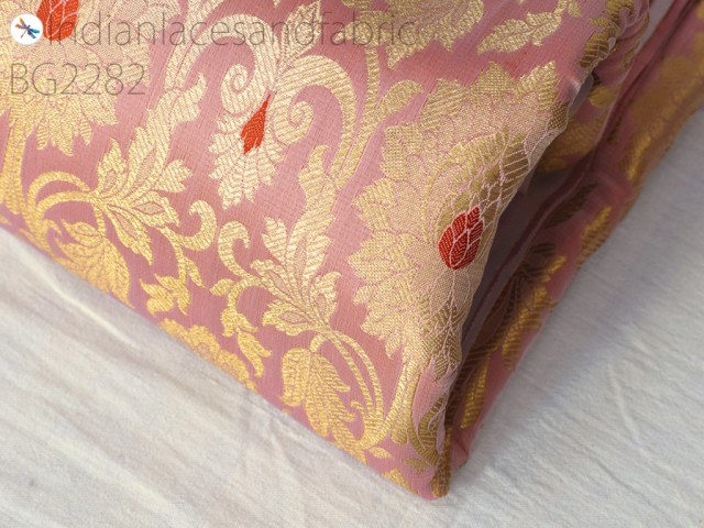  Indian salmon pink brocade by the yard wedding dress material skirts crafting home decor cushion covers table runner upholstery clutches costumes