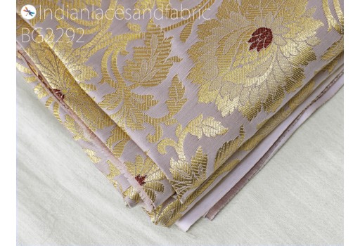 Mauve Gold Brocade by the Yard Fabric Wedding Dress Costumes Indian Blended Banarasi Silk Sewing DIY Crafting Home Decor Curtains Boutique Material Fabric