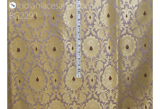 Mauve Gold Brocade by the Yard Fabric Wedding Dress Costumes Indian Blended Banarasi Silk Sewing DIY Crafting Home Decor Curtains Boutique Material Fabric