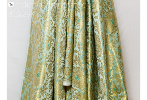 Indian Mint Green Brocade Fabric by the Yard Banarasi Wedding Dress Material Costumes Lehenga Skirts Hair Crafting Home Decor Cushion Covers Upholstery Fabric